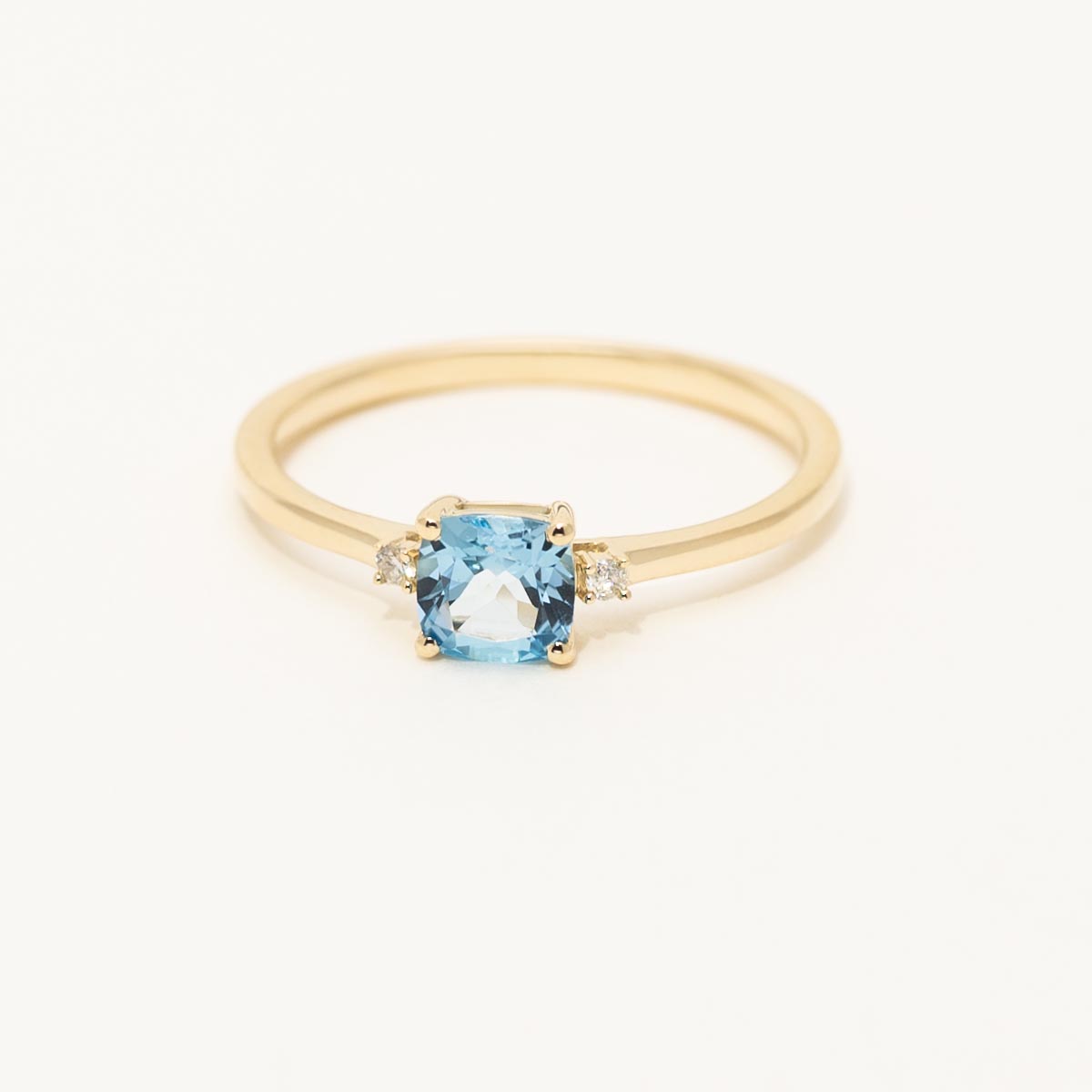 Cushion Cut Swiss Blue Topaz Ring in 10kt Yellow Gold with