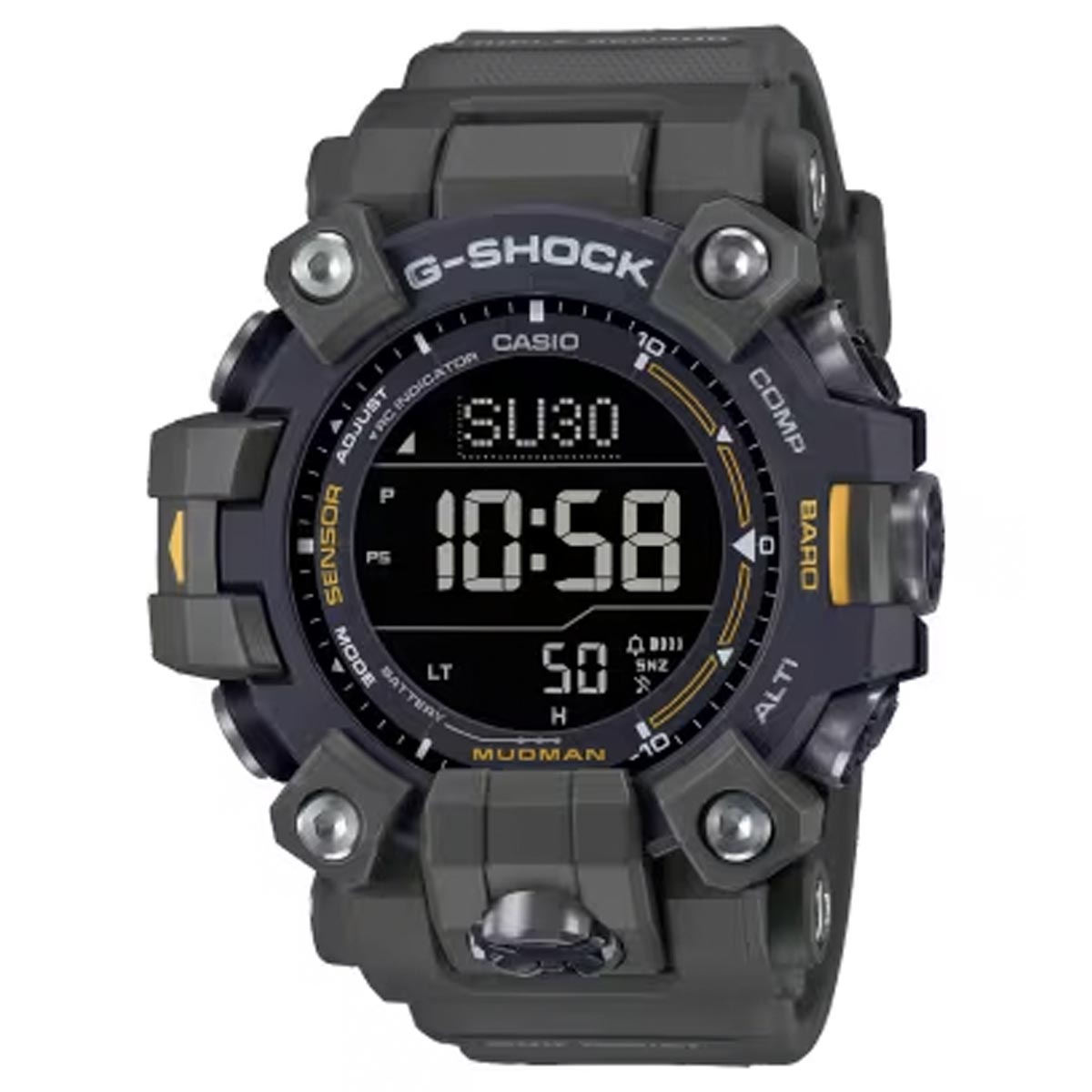 G Shock Mudman Mens Watch with Black Dial and Dark Green Resin Strap (solar movement)