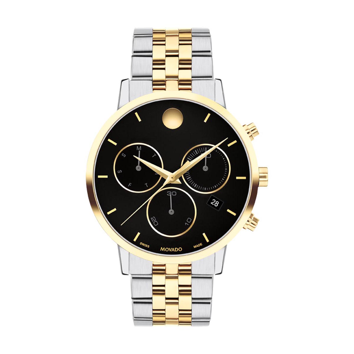 Movado Museum Classic Chronograph Watch with Black Dial and Two