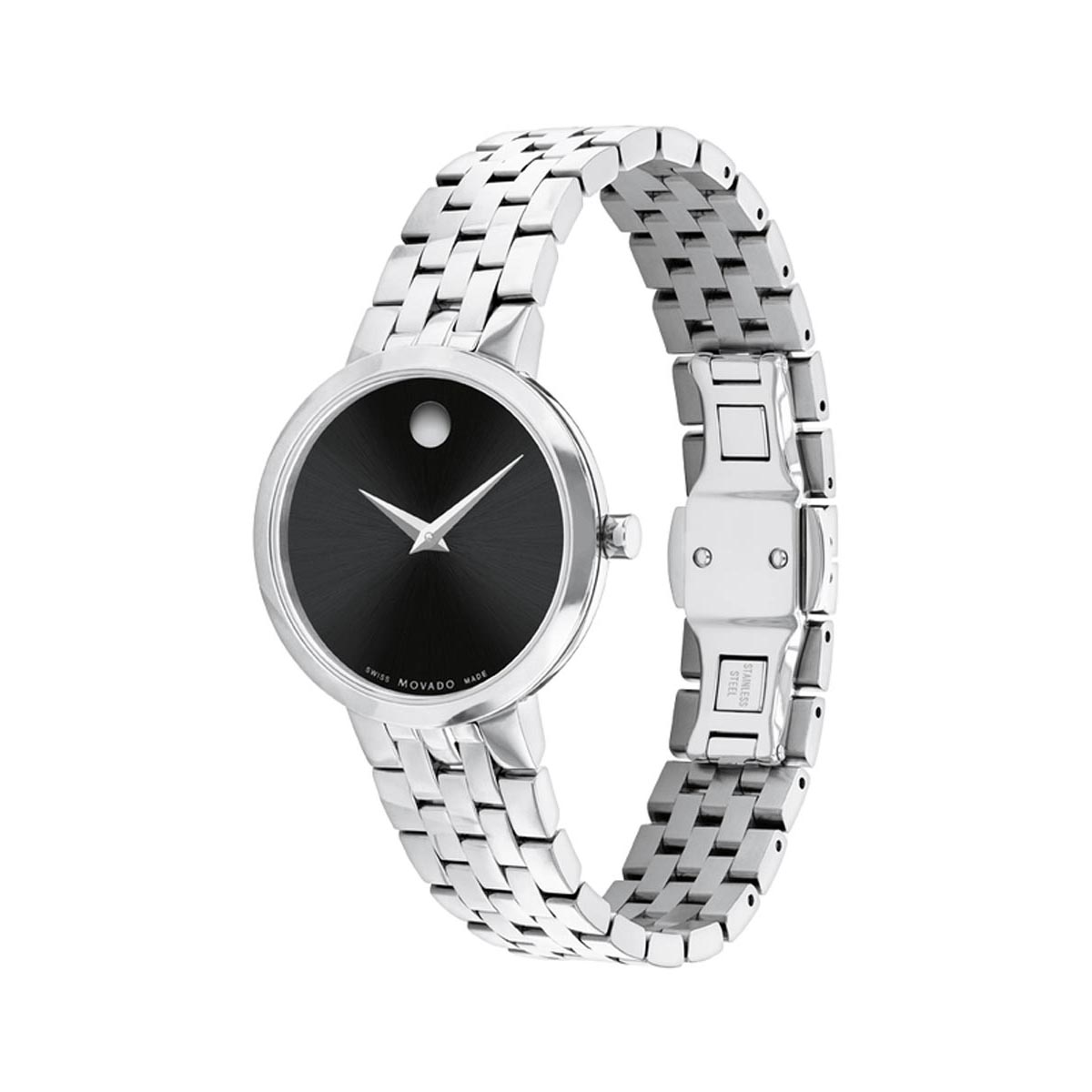 Movado Museum Classic Womens Watch with Black Dial and Stainless Steel Bracelet (Swiss quartz movement)