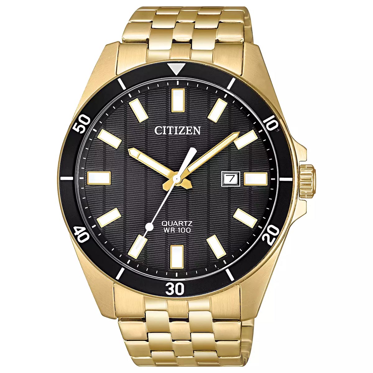 Citizen Mens Watch with Black Dial and Gold Tone Stainless Steel Bracelet (quartz movement)