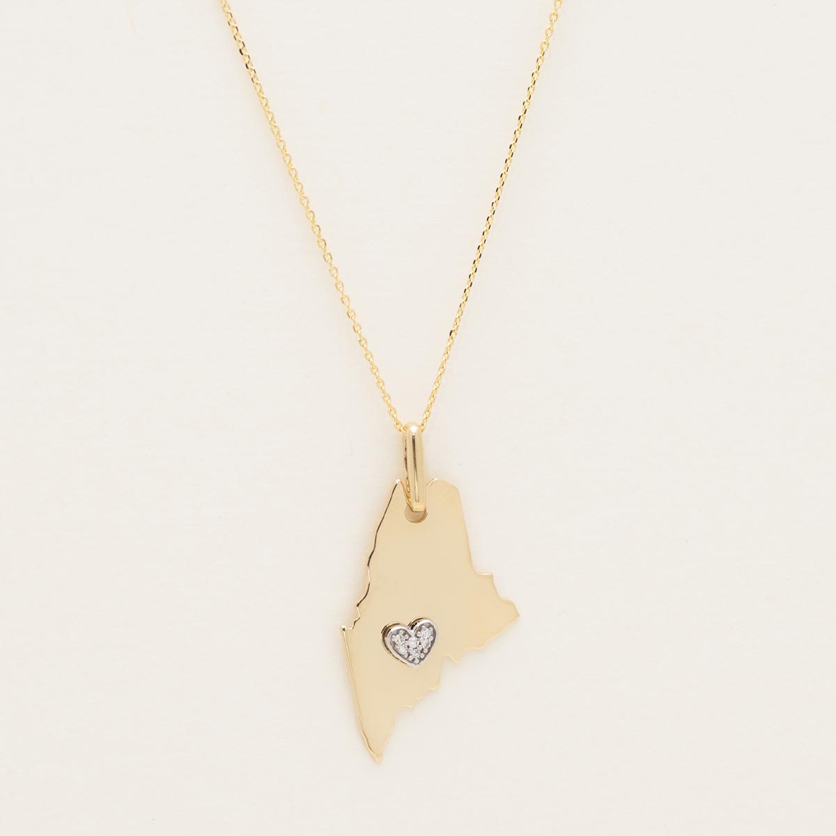 State of Maine Necklace in 14kt Yellow Gold with Diamonds (.02ct tw)