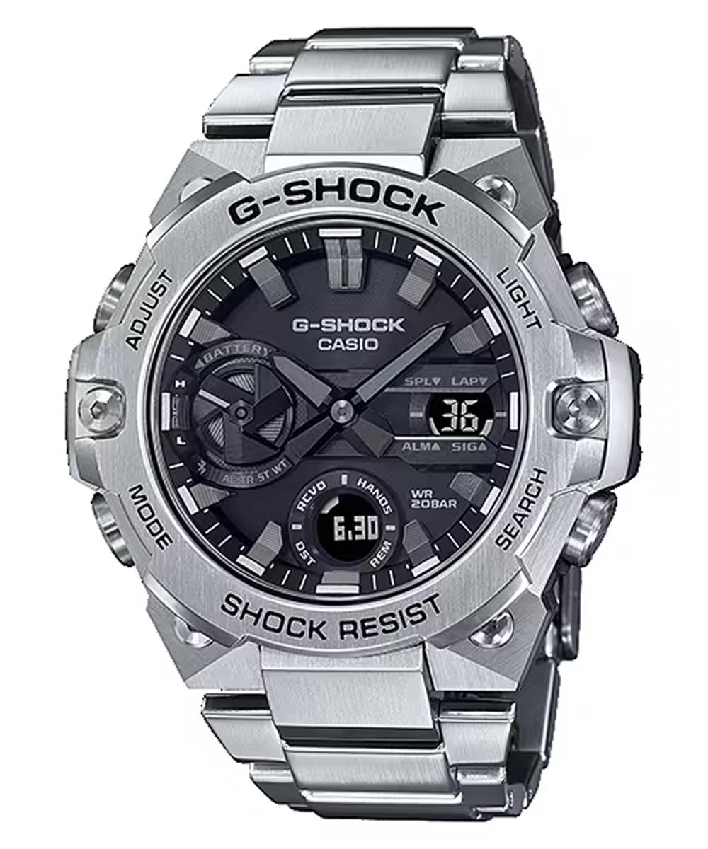G Shock GST-B400 Series Mens Watch with Black Dial and Stainless Steel Bracelet (solar movement)