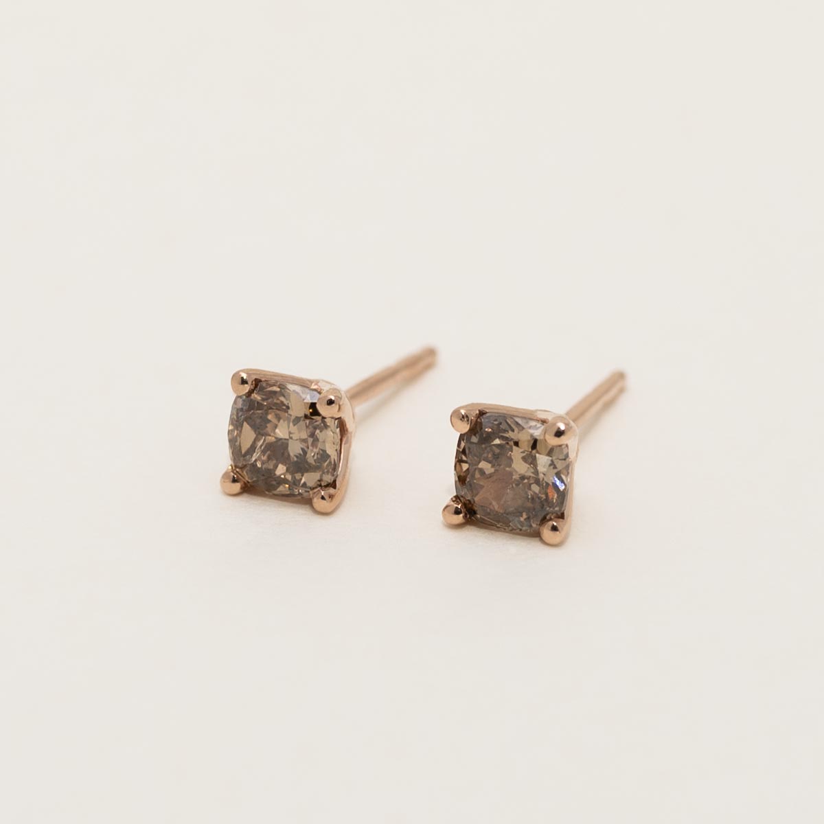 Cushion Cut Champagne Diamond Stud Earrings in 14kt Rose  14k Genuine Champagne Diamond Earrings main image 0