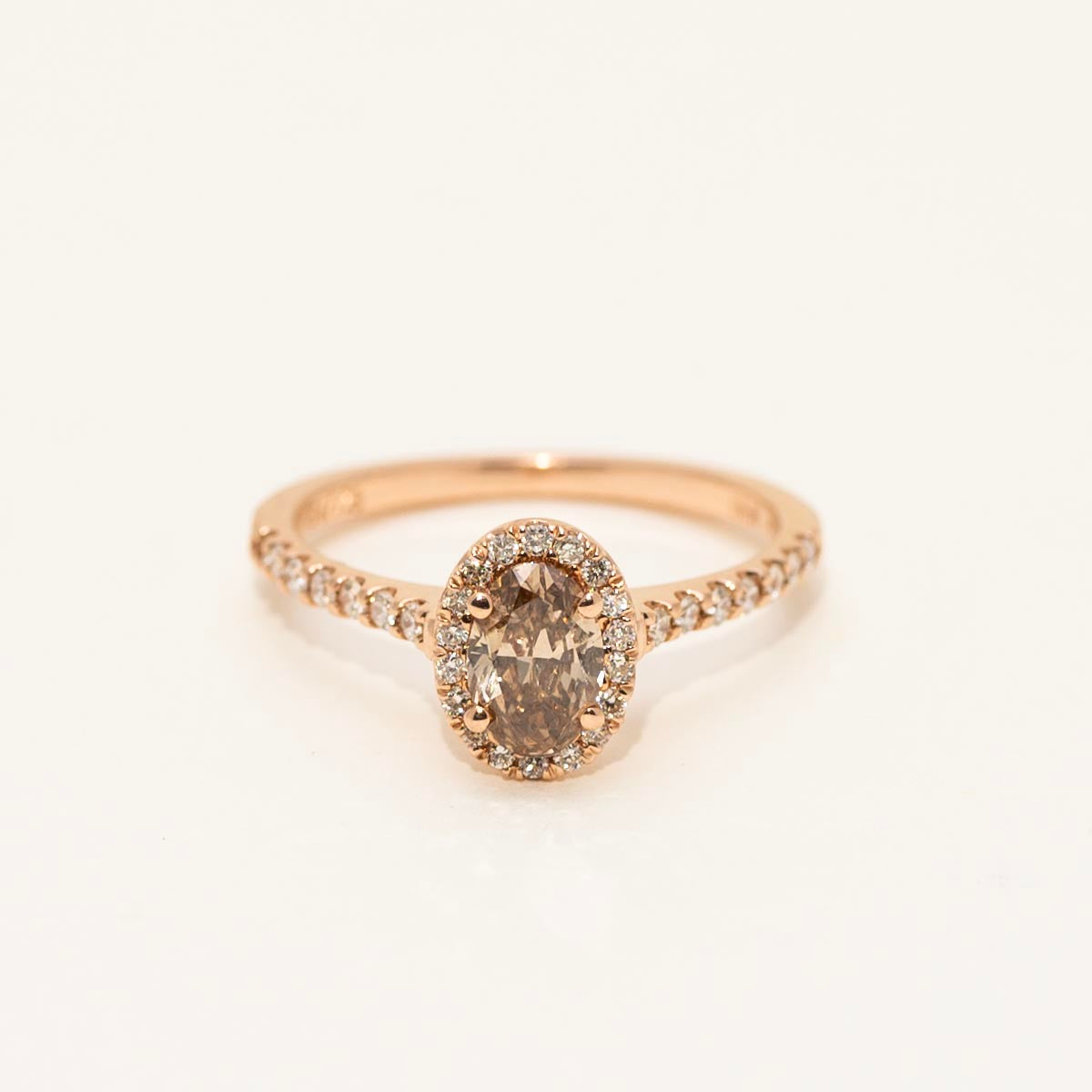 Champagne Oval Diamond Halo Engagement Ring in 14kt Rose Gold (3