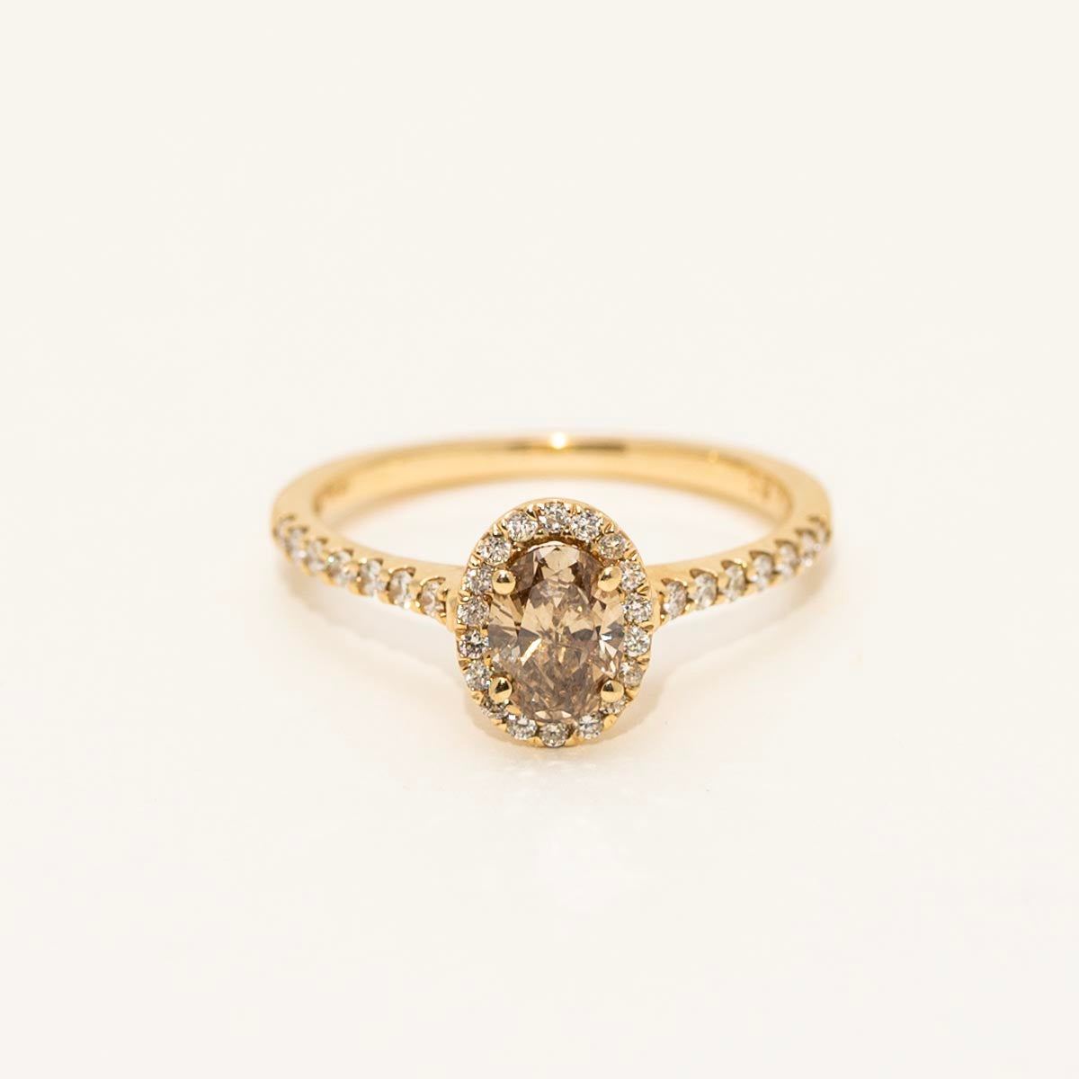 Champagne Oval Diamond Halo Engagement Ring in 14kt Yellow Gold (3