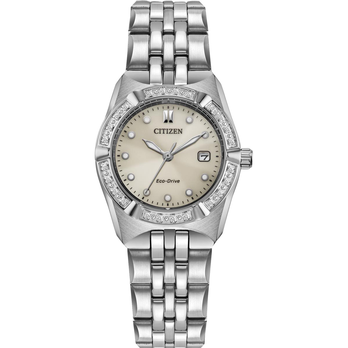 Citizen Corso Womens Diamond Watch with Taupe Dial and Stainless Steel Bracelet (eco drive movement)