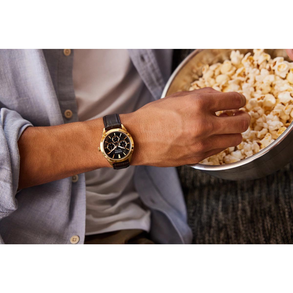 Citizen Rolan Mens Watch with Black Dial and Brown Leather Strap (eco drive movement)