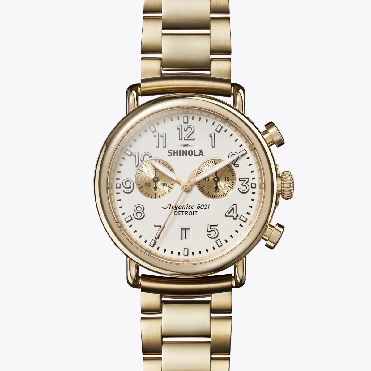 Shinola Runwell Chronograph Watch with Cream Dial and Gold Toned