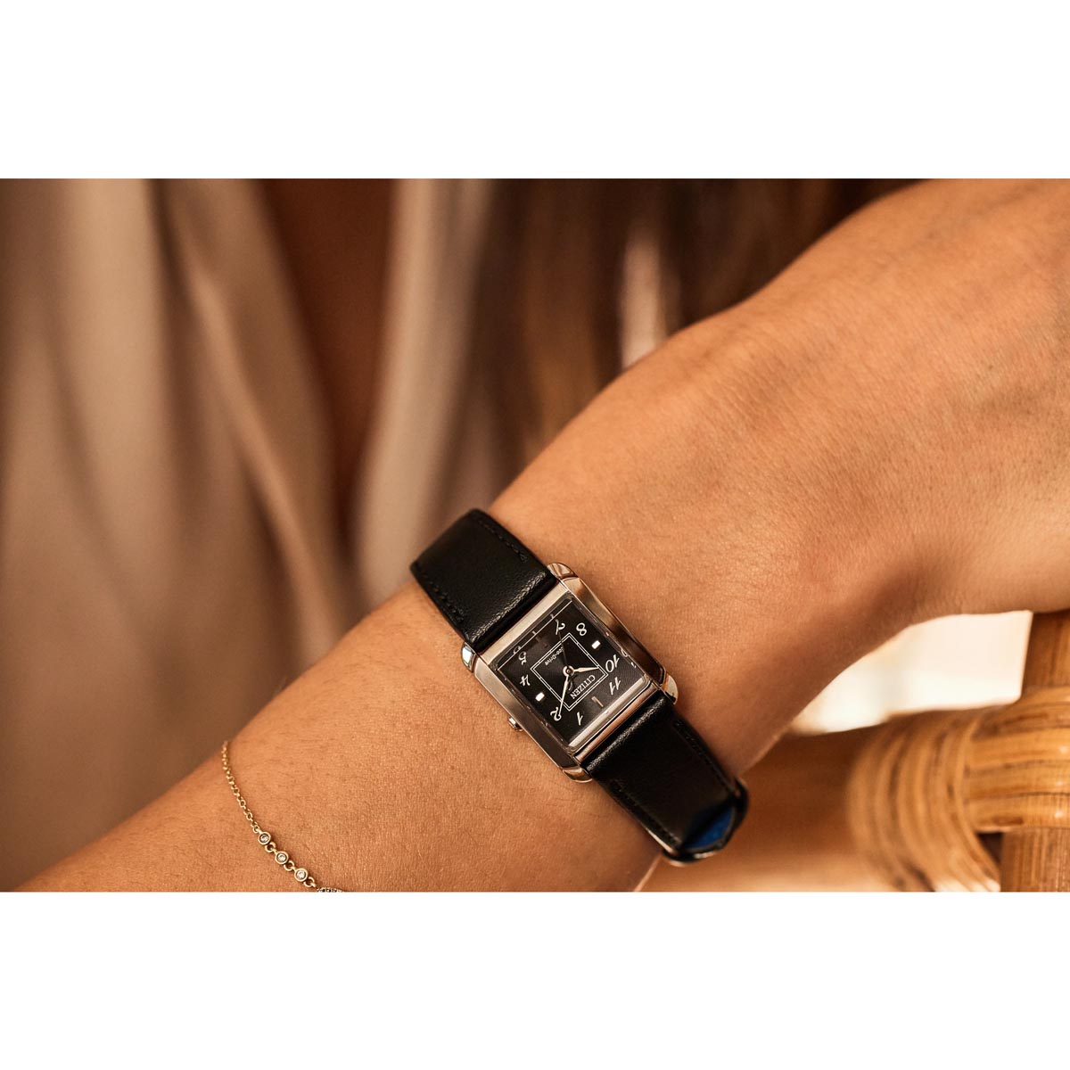 Citizen Bianca Womens Watch with Black Dial and Black Leather Strap (eco-drive movement)