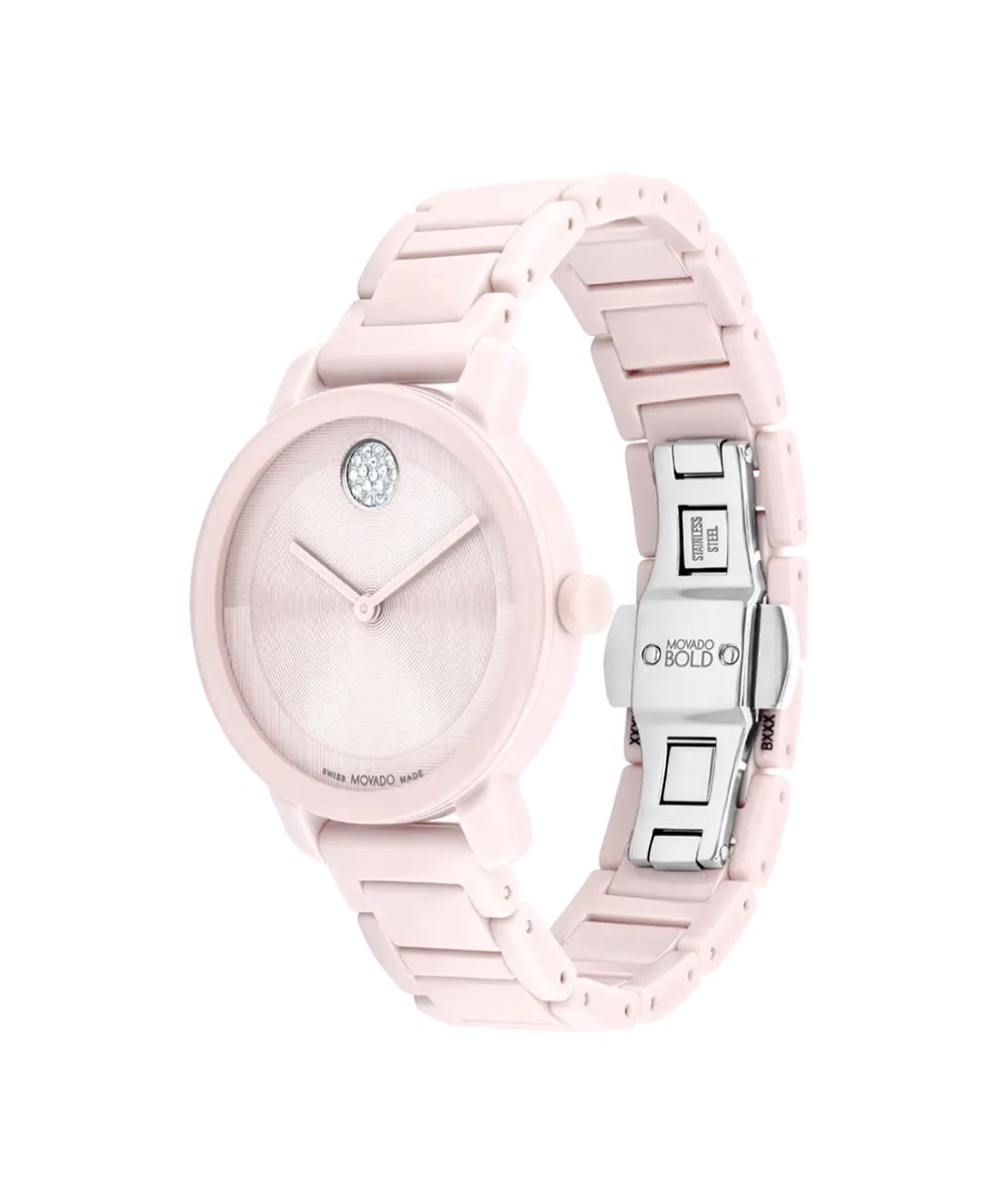 Movado Bold Evolution 2.0 Womens Watch with Pink Dial and Pink Ceramic Bracelet (Swiss quartz movement)