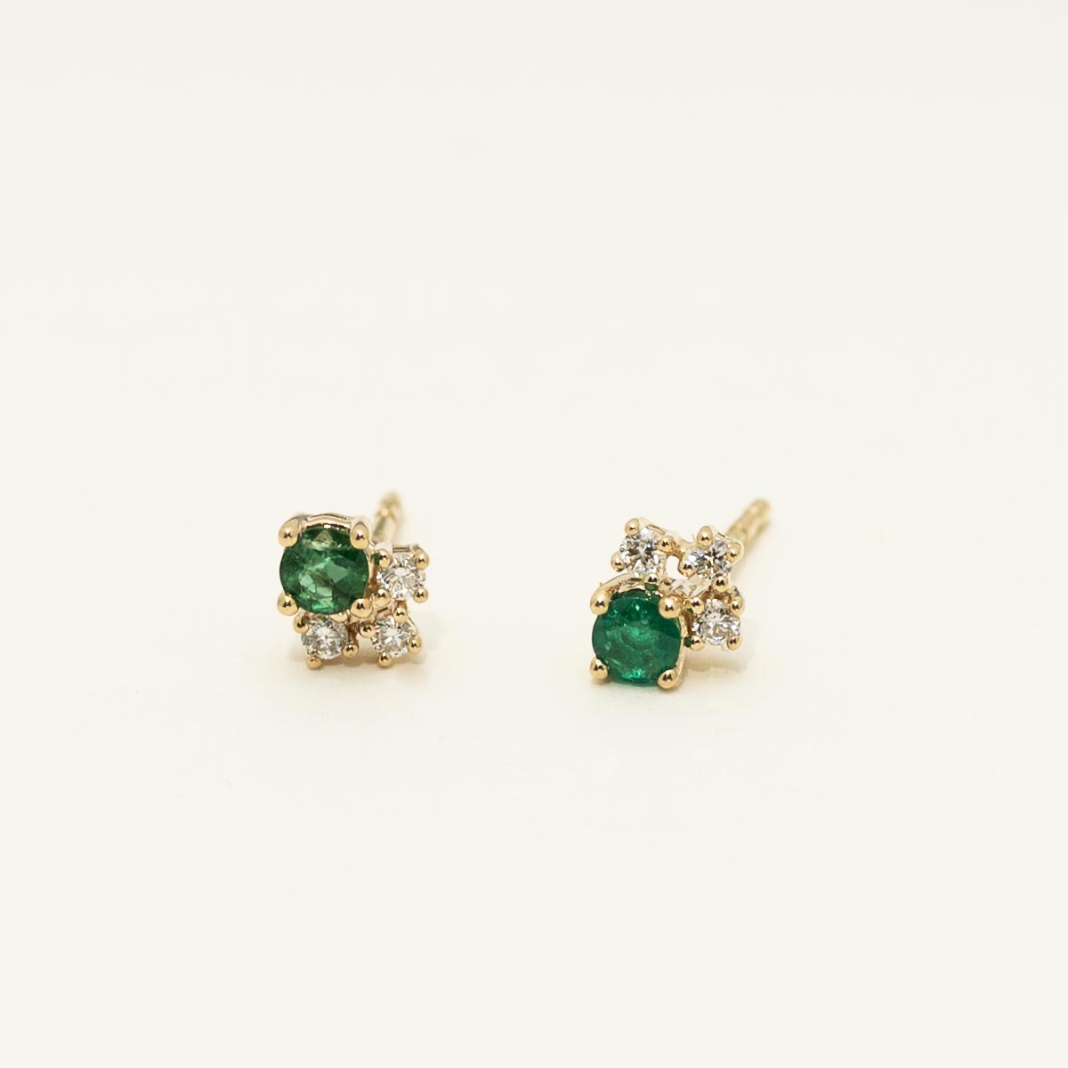 Emerald Stud Earrings in 14kt Yellow Gold with Diamonds (1/10ct tw