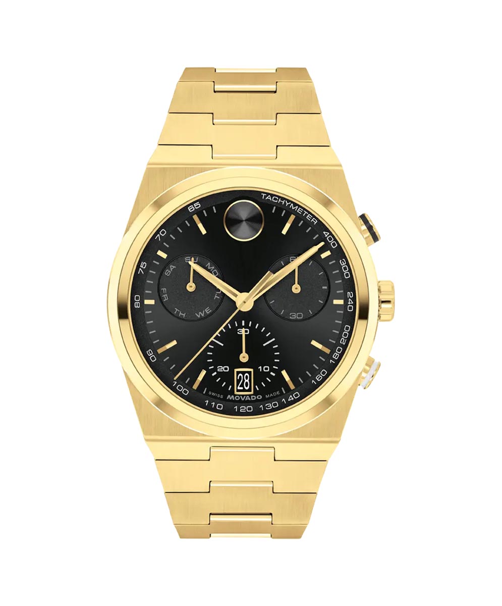 Movado Bold Quest Chronograph Mens Watch with Black Dial and Gold