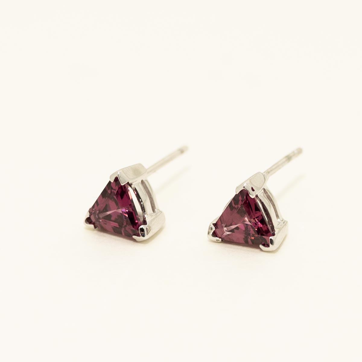 Trillion Cut Rhodolite Garnet Stud Earrings in 14kt White Gold