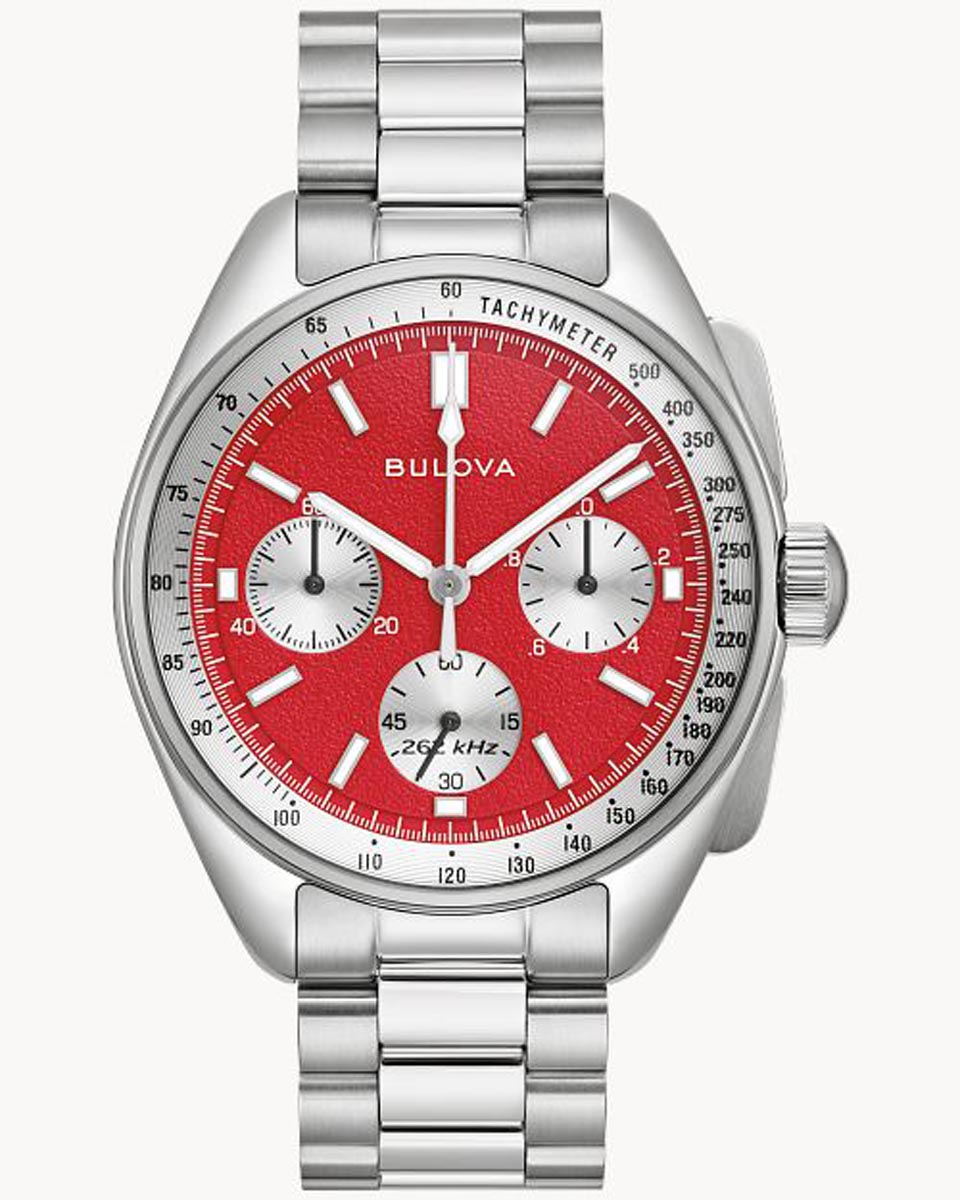 Bulova Lunar Pilot Watch with Red Dial and Stainless Steel