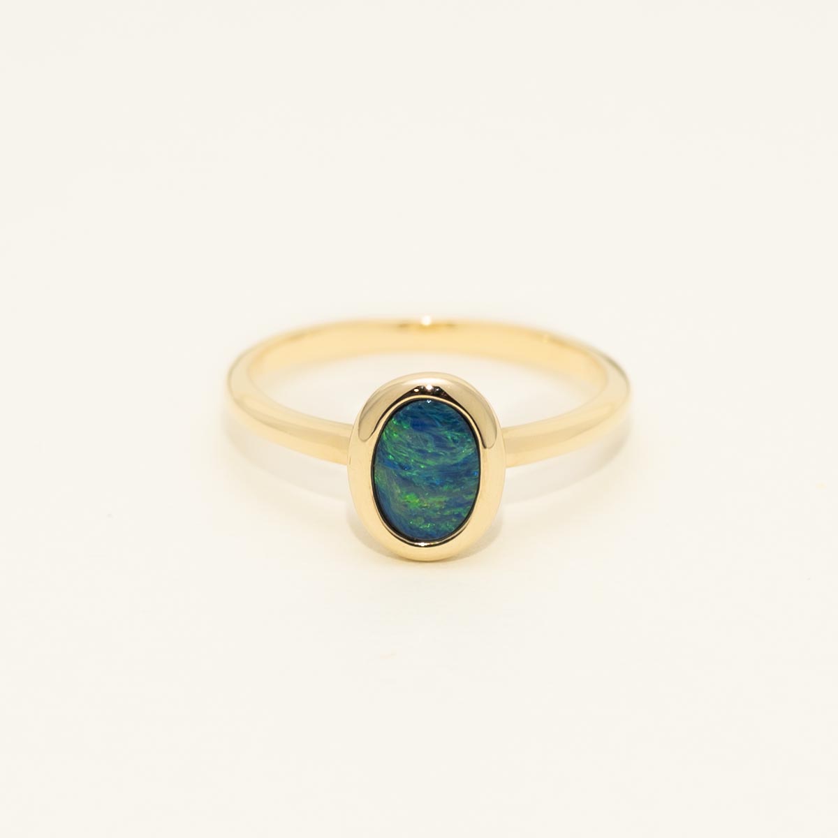 Parlé Oval Australian Opal Doublet Ring in 14kt Yellow Gold