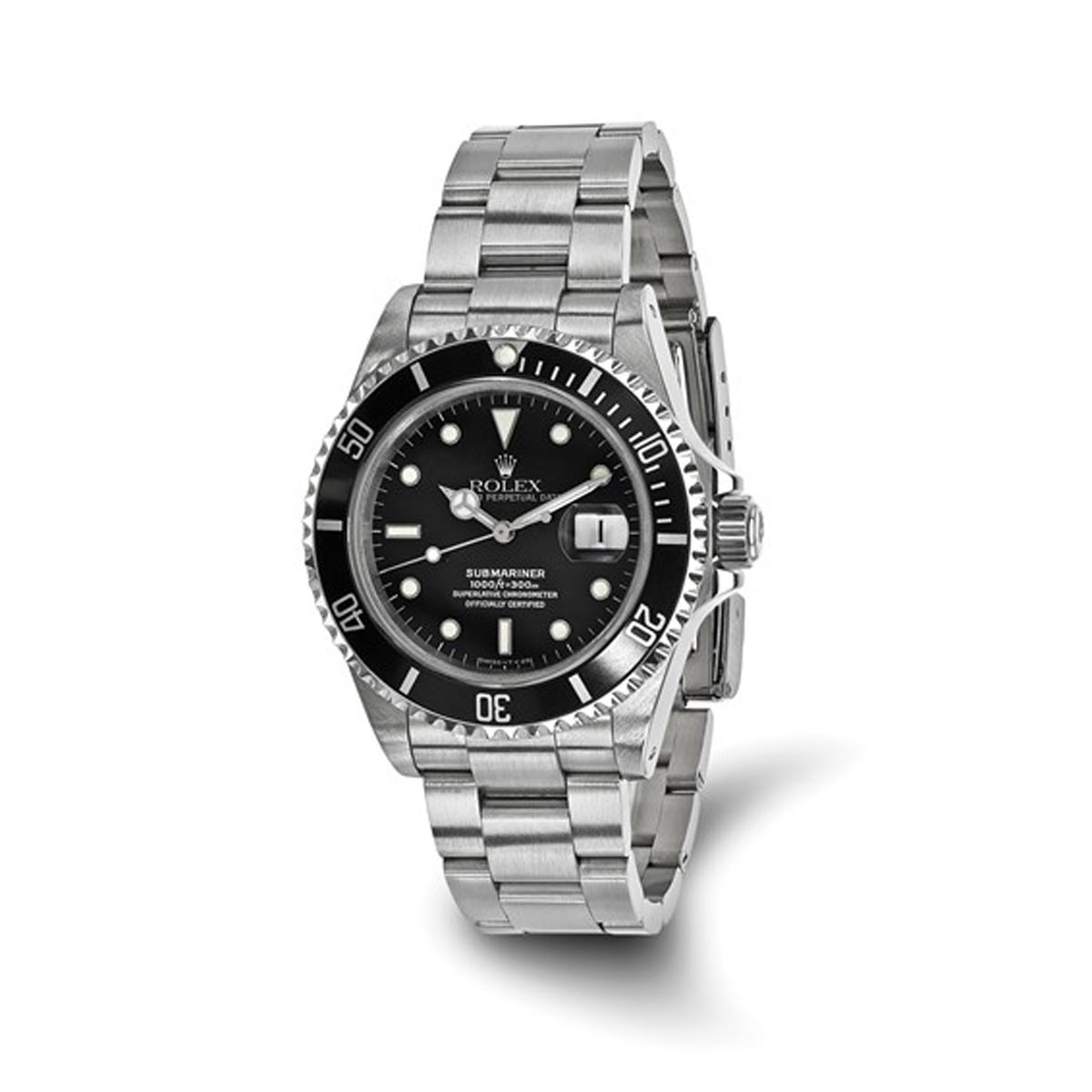 Pre Owned Rolex Oyster Perpetual Submariner Watch with Black Dial and Stainless Steel Oyster Bracelet (automatic movement)