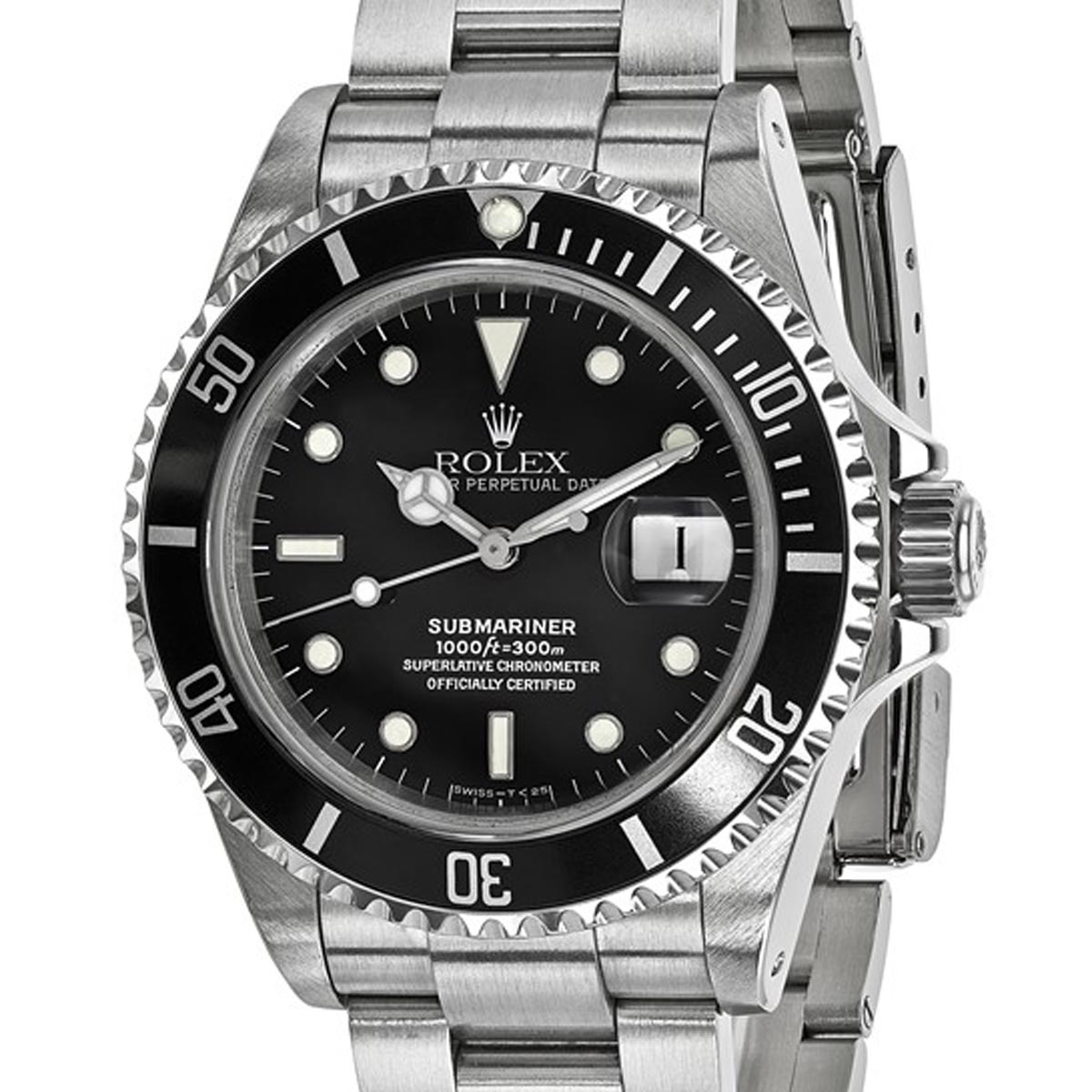 Pre Owned Rolex Oyster Perpetual Submariner Watch with Black Dial and Stainless Steel Oyster Bracelet (automatic movement)