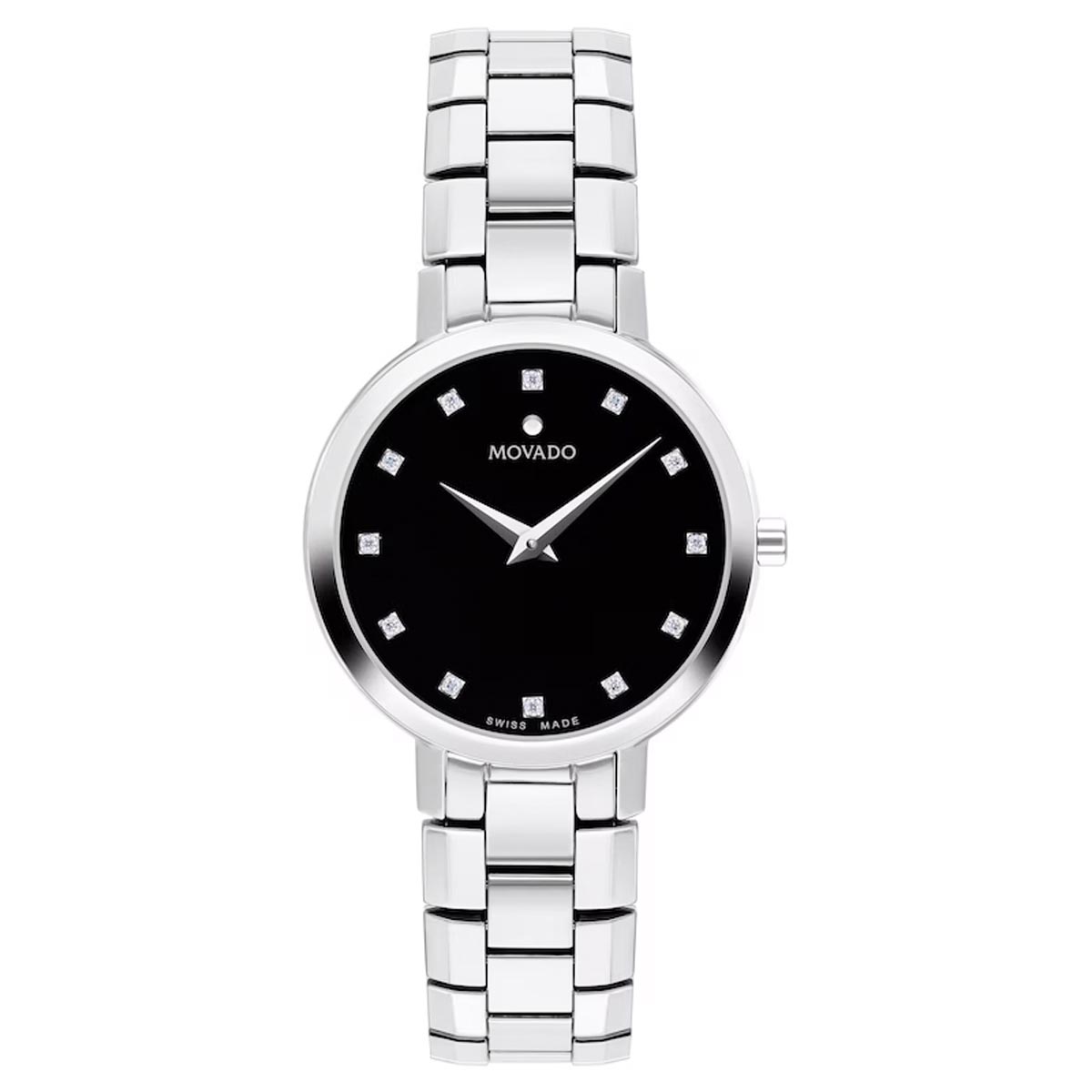 Movado Faceto Womens Watch with Black Dial and Stainless Steel