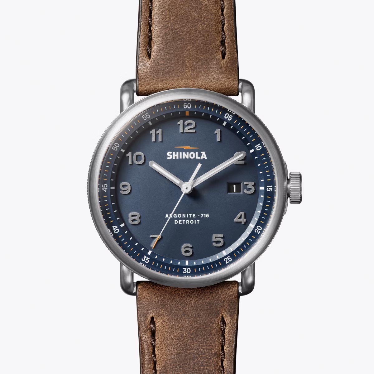 Shinola Canfield Model C56 Watch with Blue Dial and Brown Leather