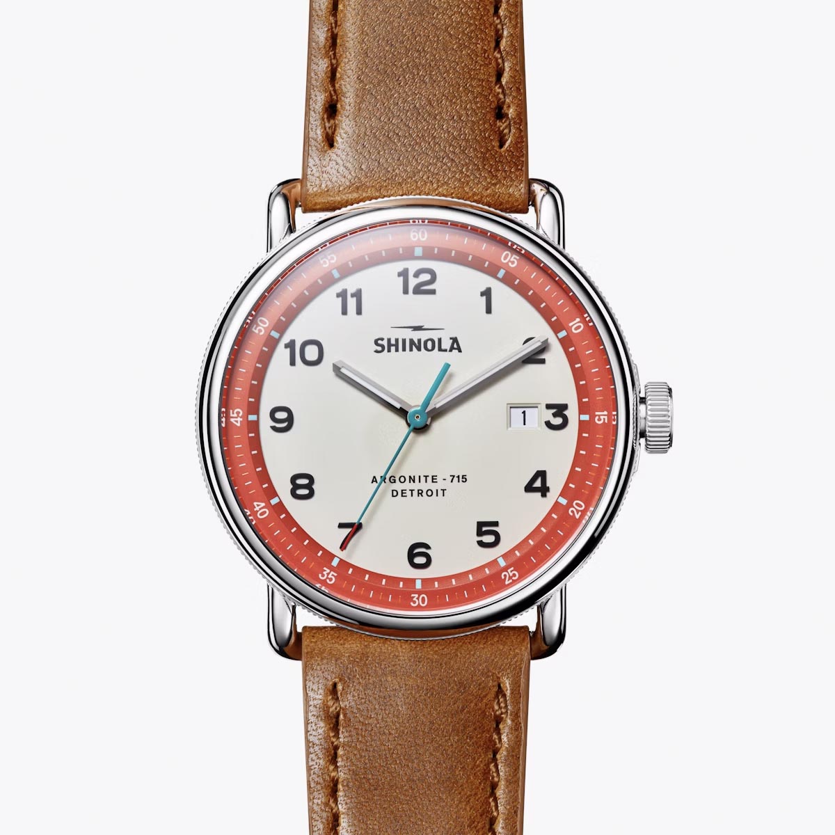 Shinola Canfield Model C56 Watch with Gray and Red Dial and Brown