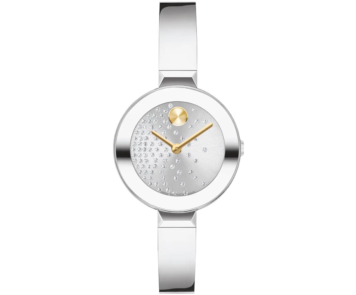 Movado Bold Bangle Womens Watch with White Crystal Dial and
