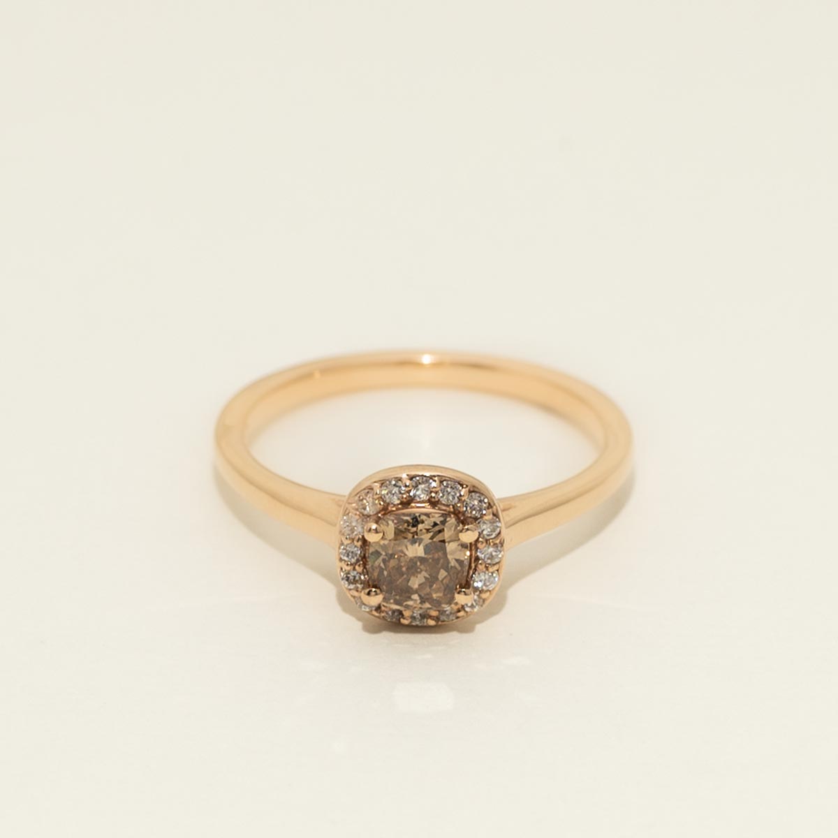 Cushion Champagne Diamond Halo Engagement Ring in 14kt Rose  display picture 1