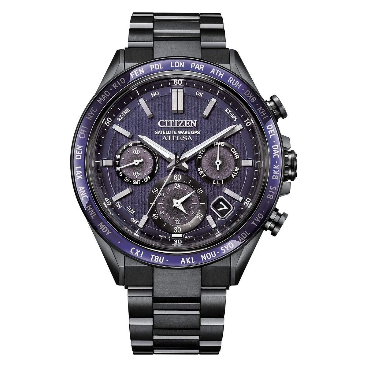 CITIZEN ATTESA　ブラック　エコ・ドライブ電波時計 Citizen Attesa Watch with Blue Dial and Black Super Titanium