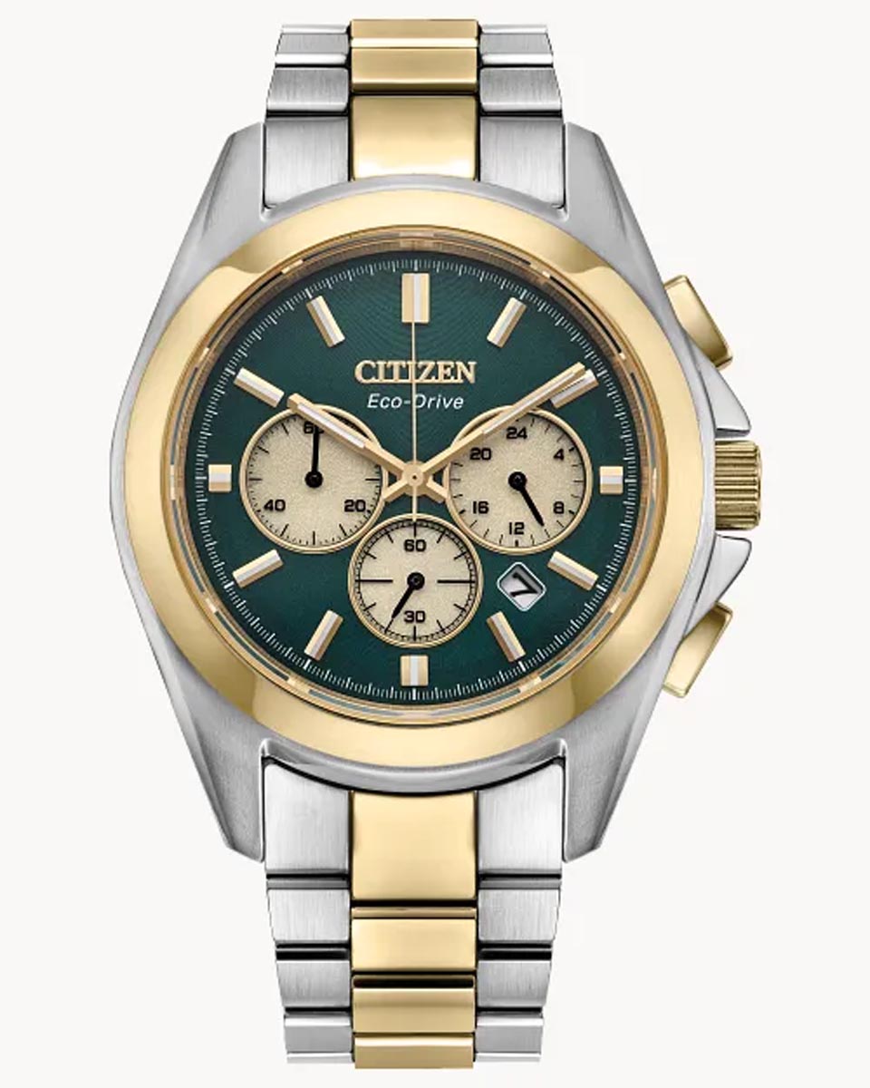 Citizen Sport Luxury Mens Watch with Green Dial and Two Toned