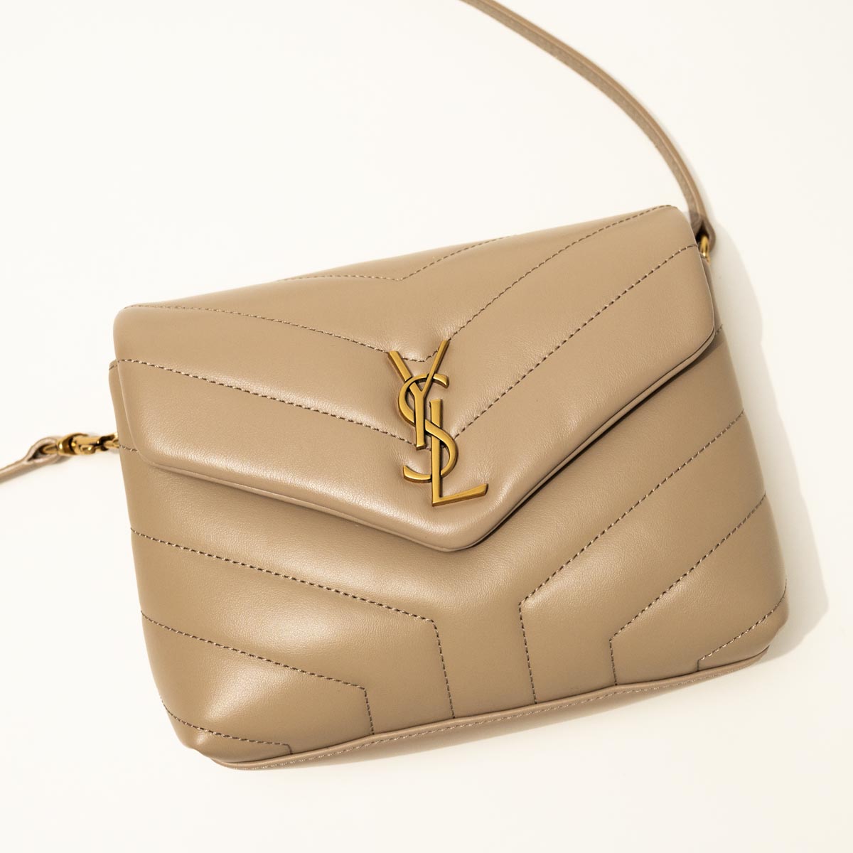 Pre Owned Yves Saint Laurent Beige Leather Loulou Crossbody Bag 