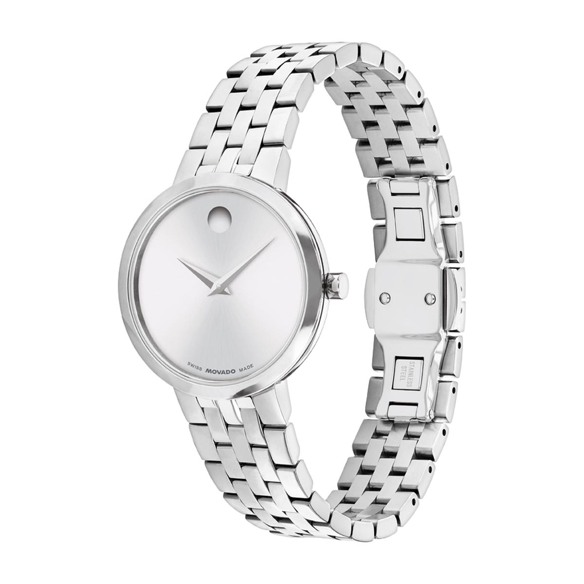 Movado Museum Classic Womens Watch with White Dial and Stainless Steel Bracelet (Swiss quartz movement)