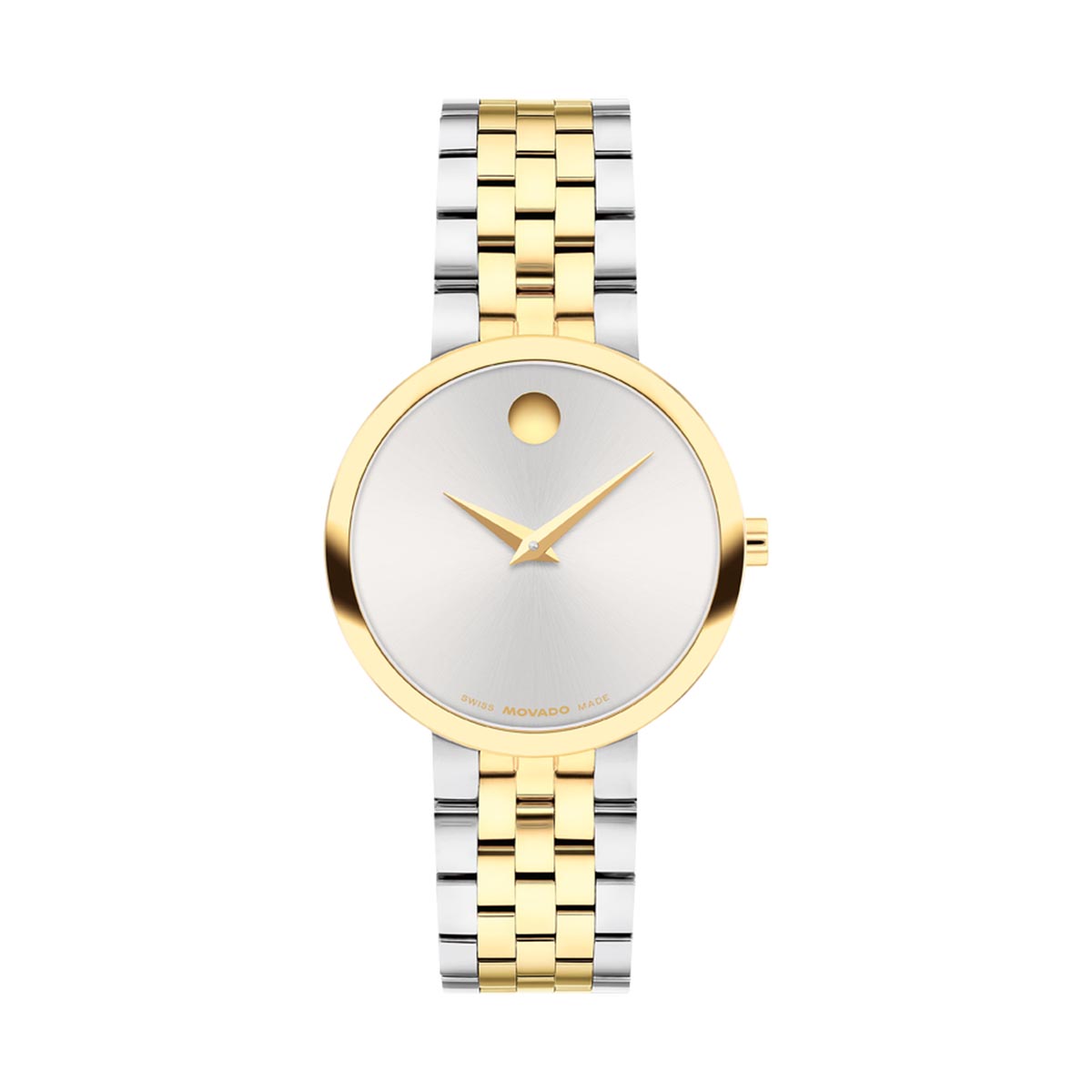 Movado Museum Classic Womens Watch with White Dial and Two Toned Stainless Steel Bracelet (Swiss quartz movement)