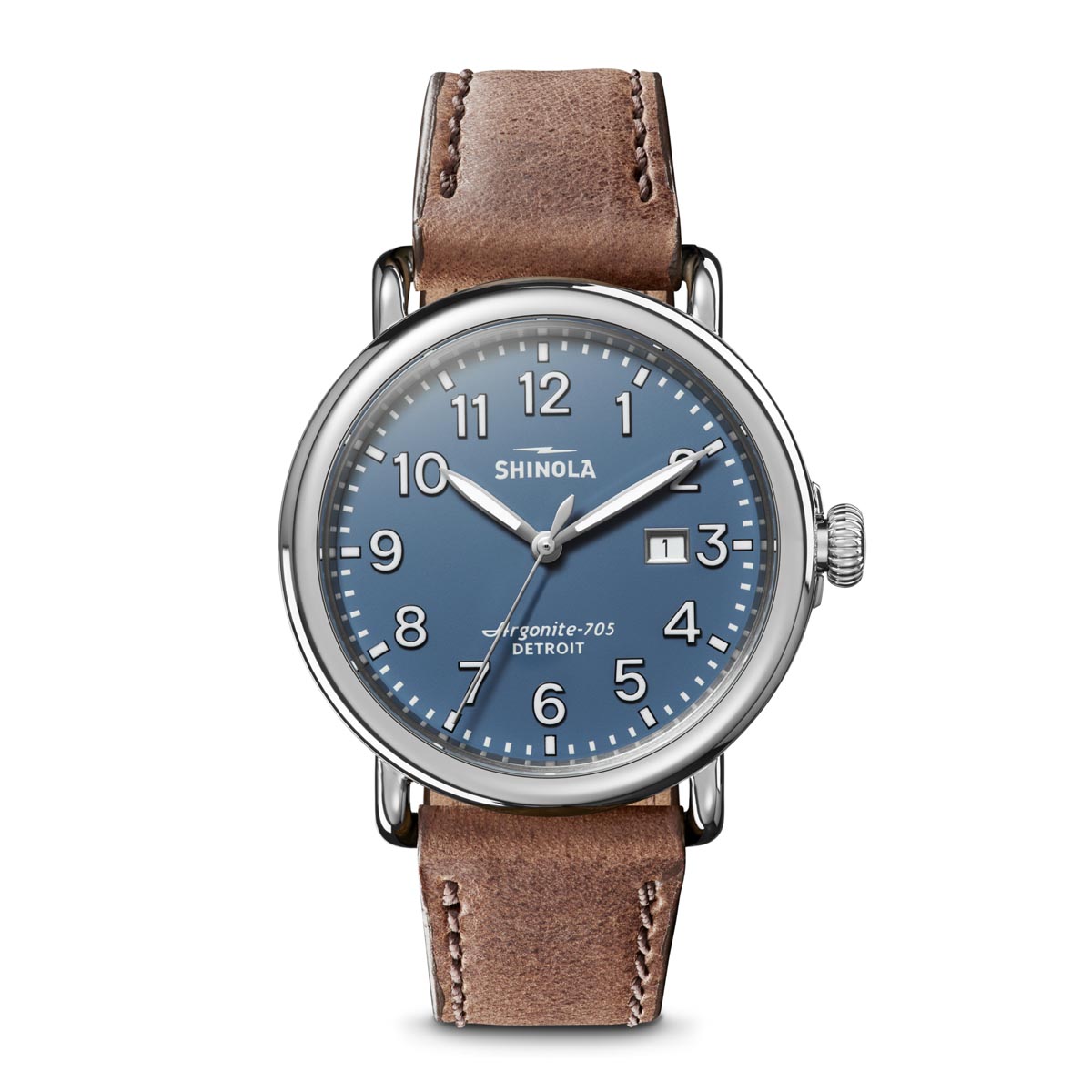 Shinola Runwell Watch with Blue Dial and Brown Leather Strap (41mm