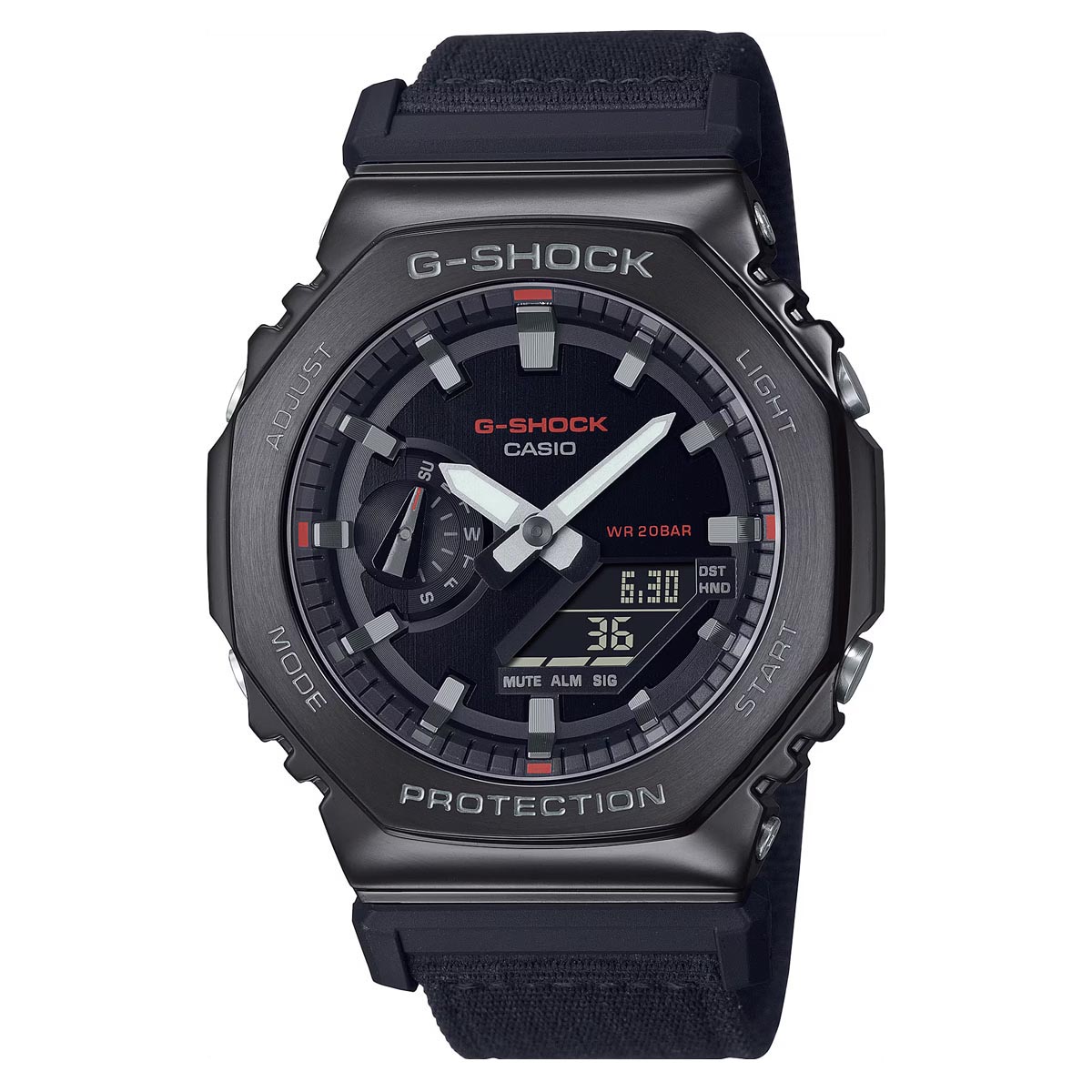 G Shock 2100 Series Mens Watch with Black Dial and Black Canvas