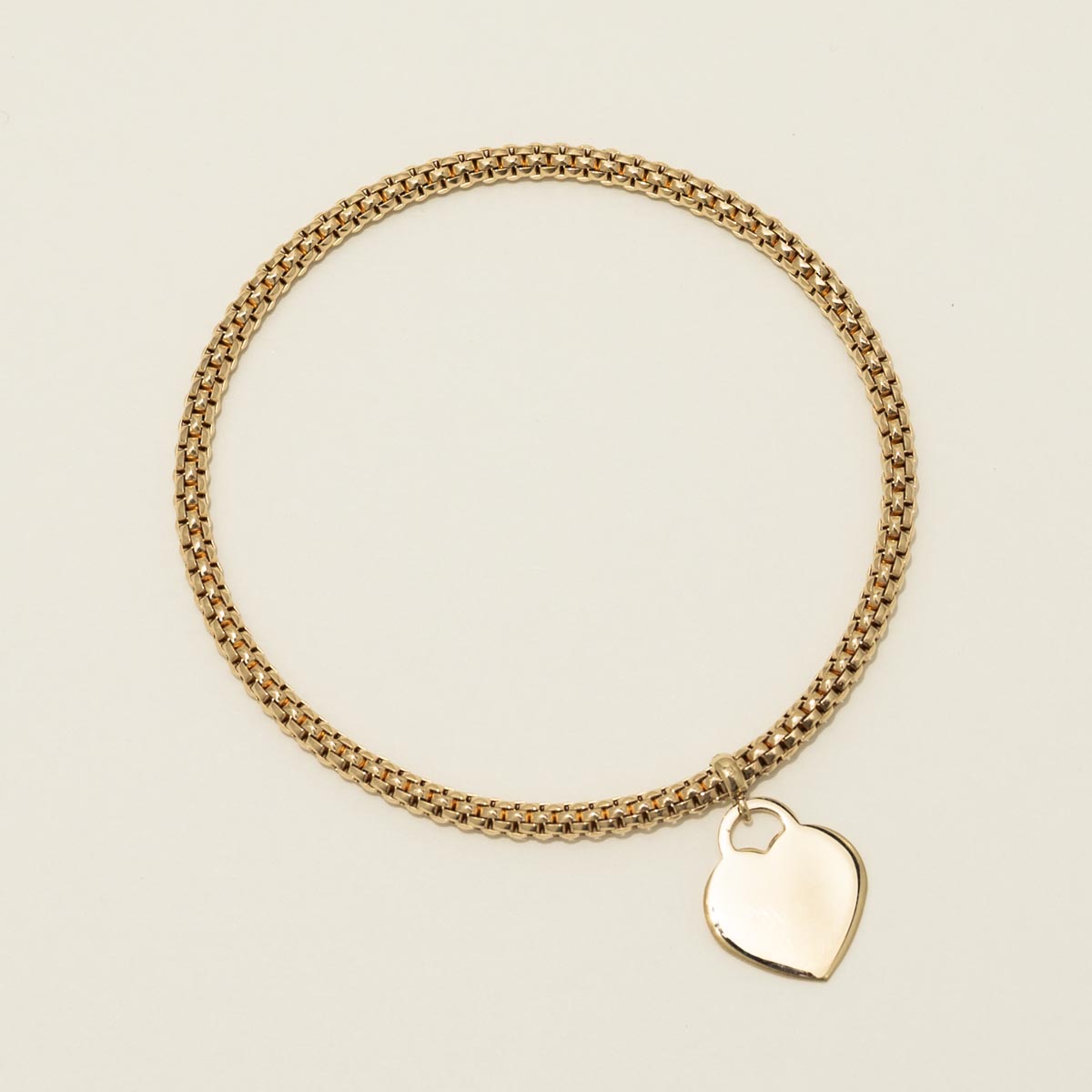 Italian Woven Stretch Bangle Bracelet with Heart Charm in 14kt