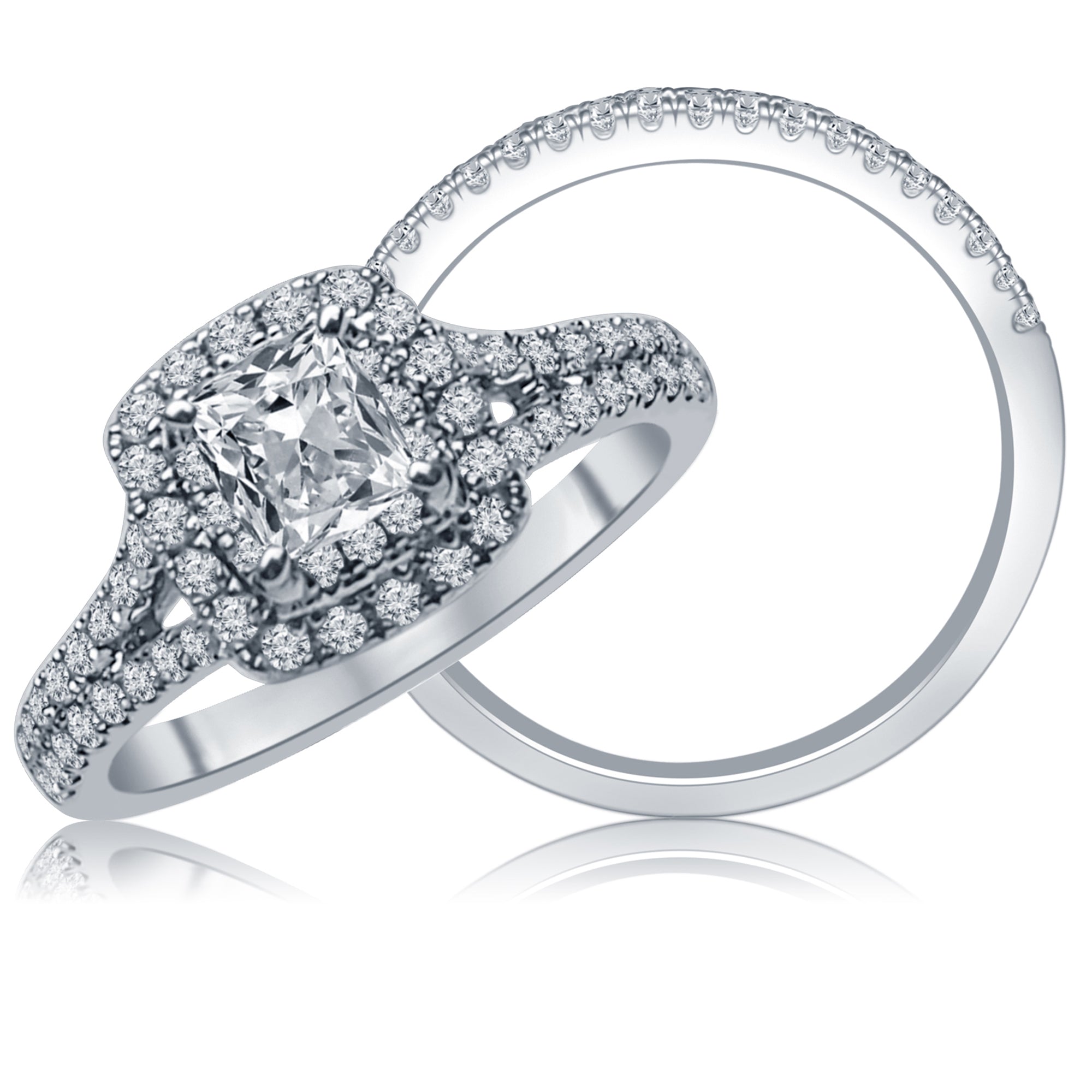 Northern Star Cushion Cut Diamond Bridal Set in 14kt White Gold (3/4ct tw)