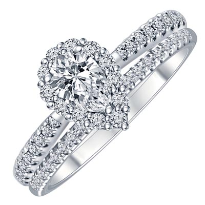 Northern Star Pear Diamond Halo Bridal Set in 14kt White Gold (3/4ct tw)