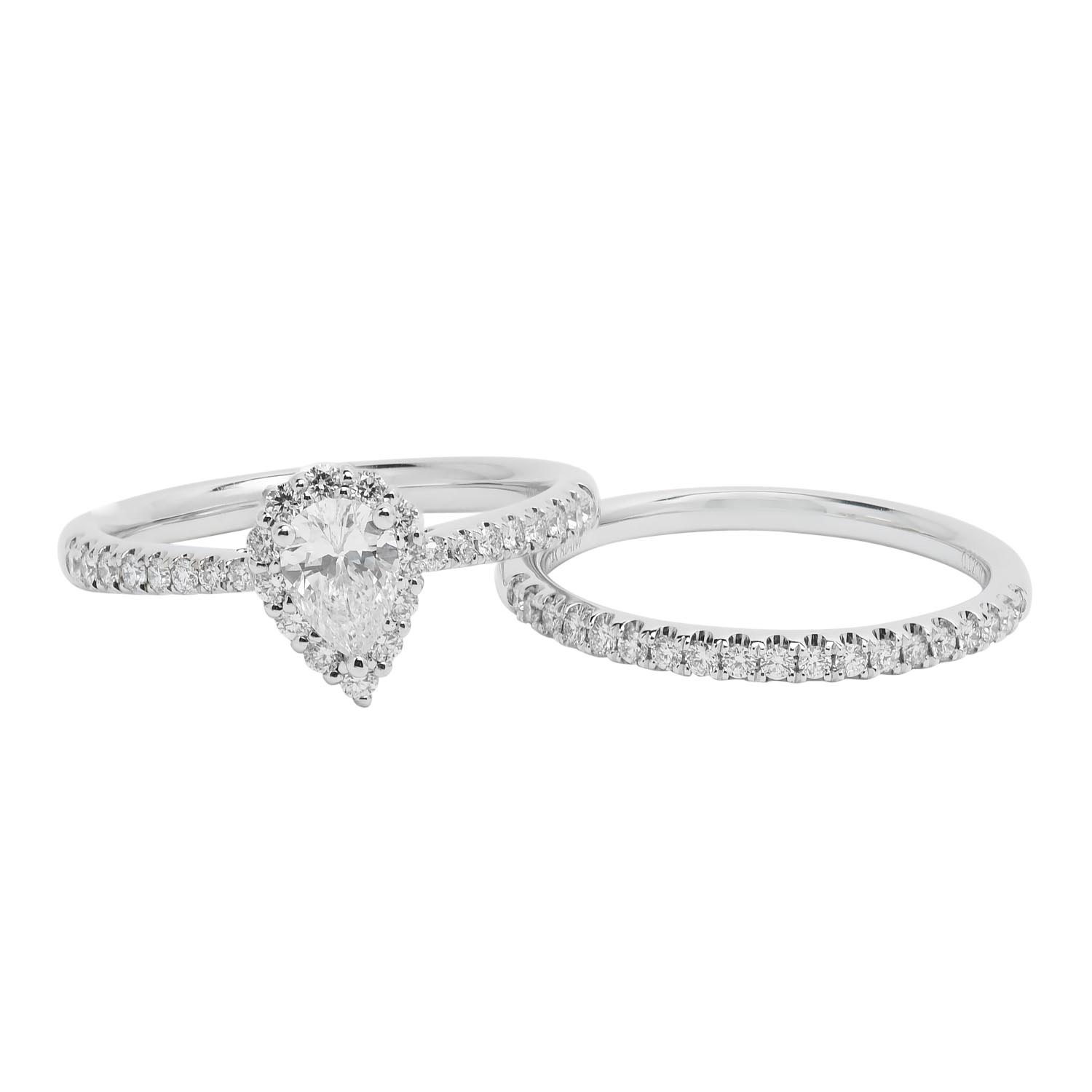 Northern Star Pear Diamond Halo Bridal Set in 14kt White Gold (3/4ct tw)