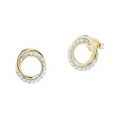 Double Circle Diamond Earrings in 10kt Yellow Gold (1/7ct tw)