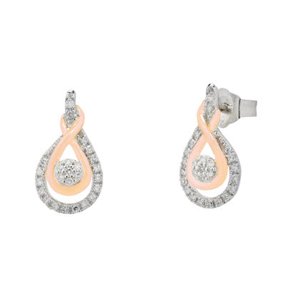 Diamond Knot Earrings in Sterling Silver and 10kt Rose Gold (1/5ct tw)