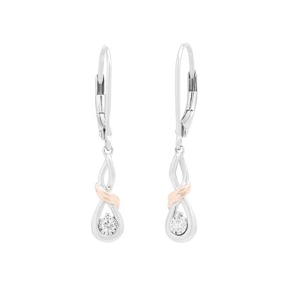 Northern Star Love Knot Diamond Earrings in Sterling Silver and 10kt Rose Gold