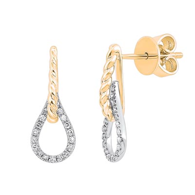 Diamond Twist Rope Knot Earrings in 14kt White and Yellow Gold (1/10ct tw)