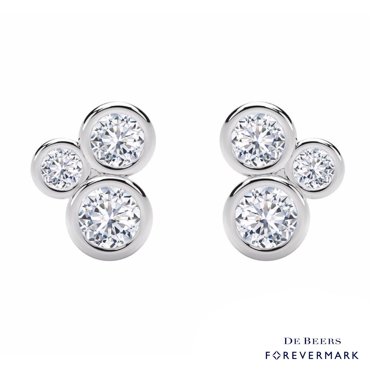 De Beers Forevermark Tribute Collection Three Stone Bezel Diamond Stud Earrings in 18kt White Gold (1/2ct tw)