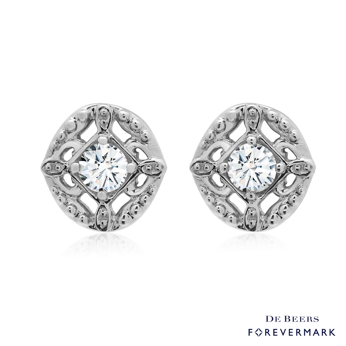De Beers Forevermark Lace Collection Diamond Stud Earrings in 14kt White Gold (1/5ct tw)