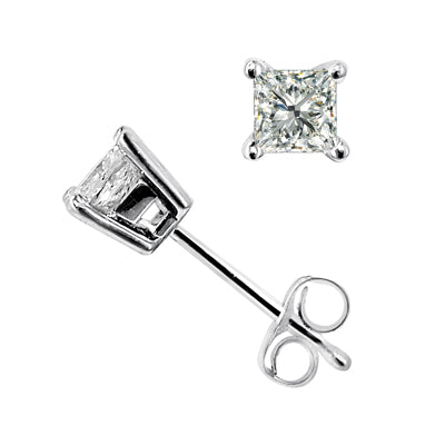 Northern Star Princess Cut Diamond Stud Earrings in 14kt White Gold (1/2ct tw)