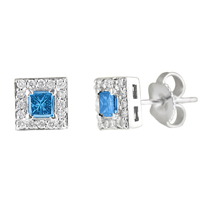 Princess Cut Blue Diamond Earrings in 14kt White Gold (1/2ct tw)