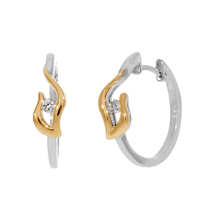 Northern Star Diamond Embrace Collection Hoop Earrings in Sterling Silver and 10kt Yellow Gold (.09ct tw)