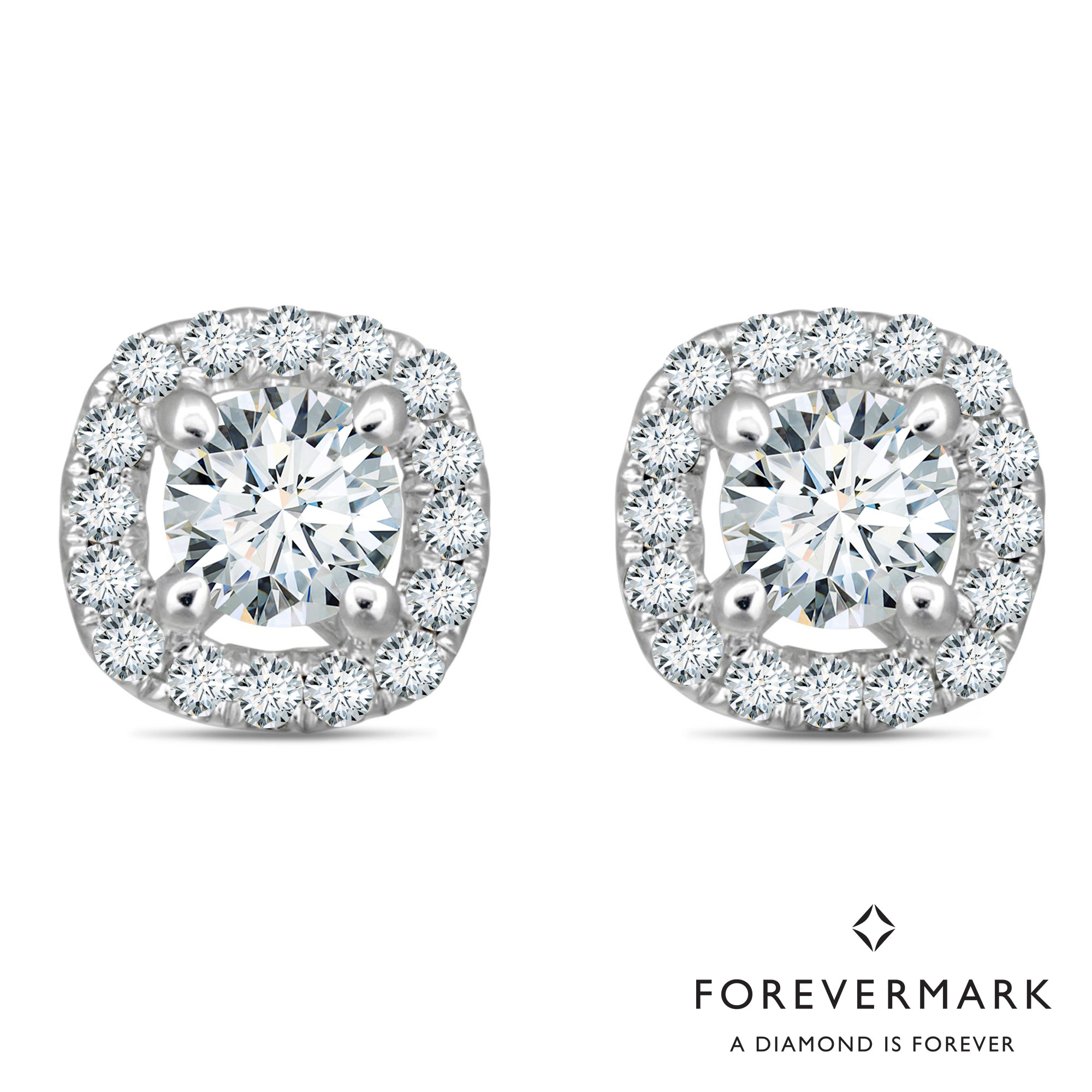 De Beers Forevermark Diamond Cushion Halo Earrings in 18kt White Gold (1/3ct tw)
