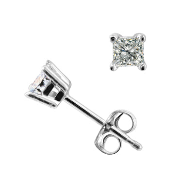 Northern Star Princess Cut Diamond Stud Earrings in 14kt White Gold (1/3ct tw)