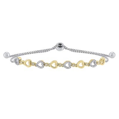Diamond Heart Bolo Bracelet in Sterling Silver and 14kt Yellow Gold Plate (1/10ct tw)